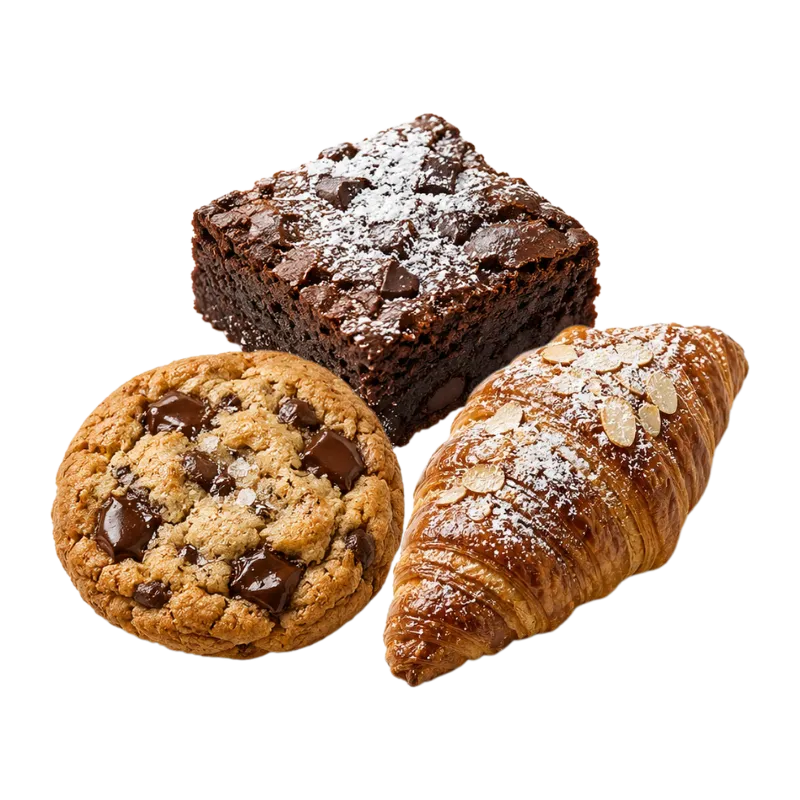 Brownies, cookies, croissants y tartas artesanales